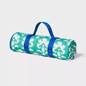 Roller Rabbit x Target Stamped Floral Picnic Blanket Teal Portable NWT